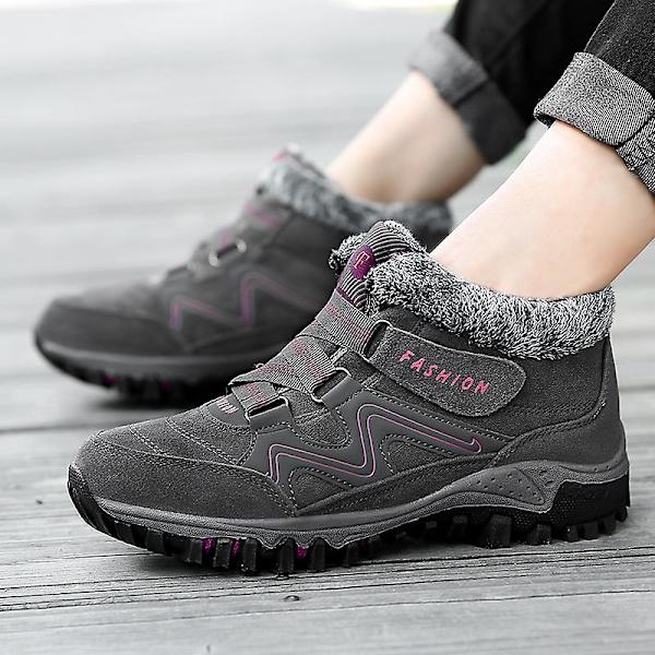 Snöskor för damer Vattentäta Slip On Päls Fodrade Sneakers Vinter Varma Skor 2K6137 GrayRed 41