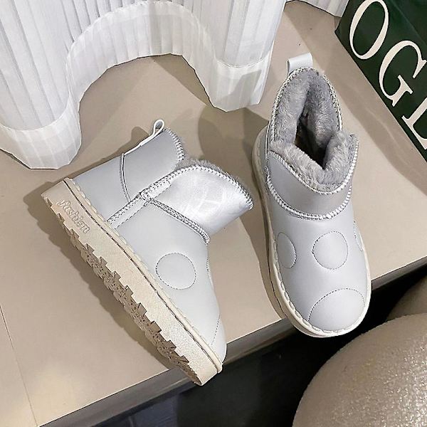 Pojkar Flickor Vintersnöboots Varma ankelstövlar Barn Anti-halk vinterskor H2109 Gray 30