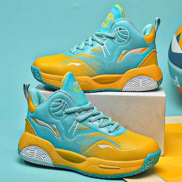 Basketskor för barn Mode Pojkar Flickor Sneakers Andas Sportskor 2210 YellowGreen 34