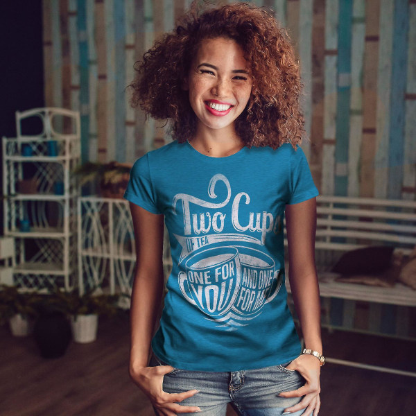Två koppar te Slogan Kunglig Bluet-shirt för kvinnor 3XL