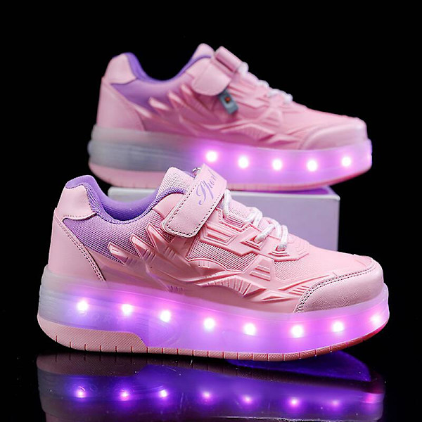 Barnsneakers Dubbelhjulsskor Led Light Skor q7 Pink 40