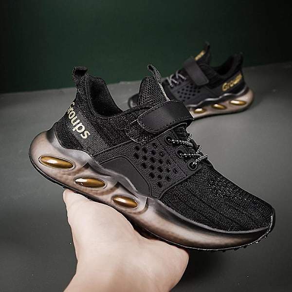 Barn Sneakers Andas löparskor Mode Pojkar Flickor Sportskor 2Ld101 BlackGold 34