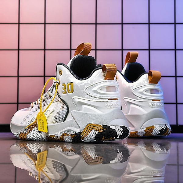 Basketskor för män Mode Halkfria Sneakers Andas Sportskor Yj853 WhiteGold 44