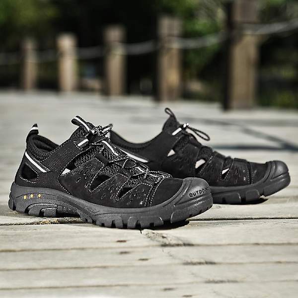 Nya sandaler översta lager läder handgjorda casual 6877 Black 44