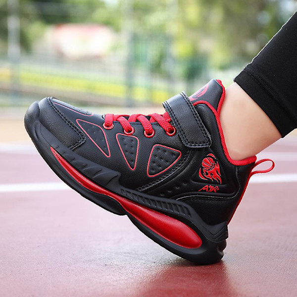 Pojkar Flickor Basketskor Barn Sneakers Andas Sportskor 5088 BlackRed 34