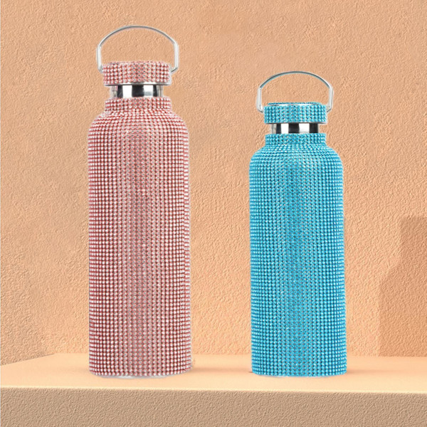 350ml/500ml/750ml isolerad flaska strass inlagd thermal rostfritt stål Barnisolerad vattenkopp för resor Blue 750ML