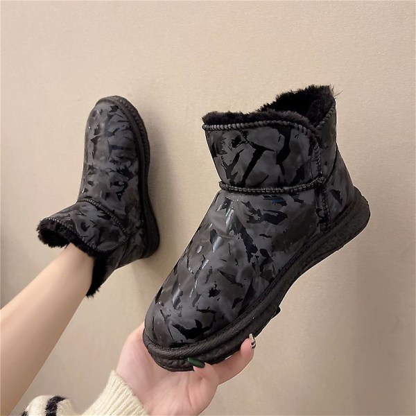 Dam Vinterstövlar Snow Boot Plysch Varma Skor Vattentät Boot X-01 Black 40
