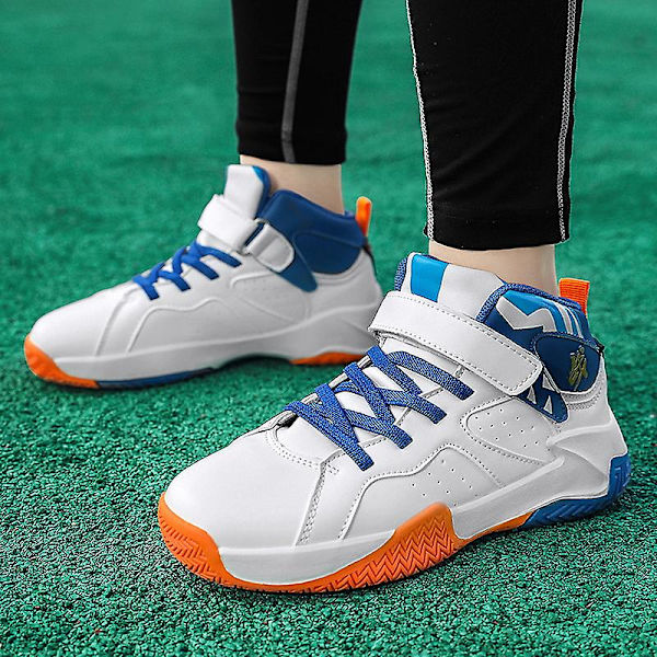 Barn basketskor Mode halkfria sneakers Andas sportskor 391 WhiteBlue 33