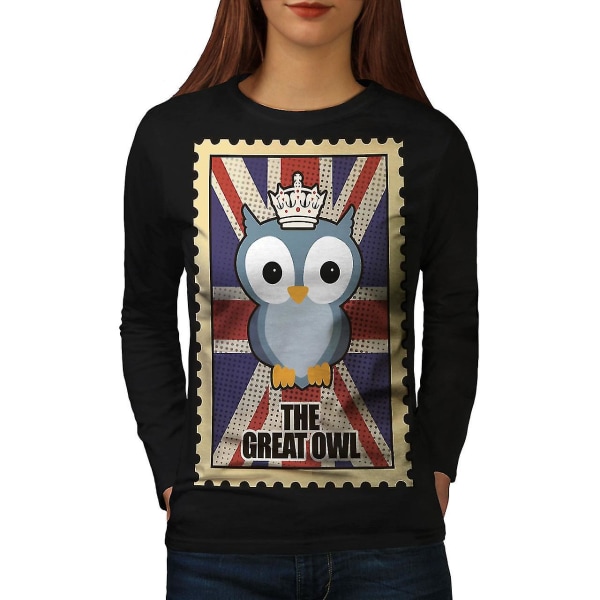 The Great Owl, svart långärmad T-shirt för kvinnor L
