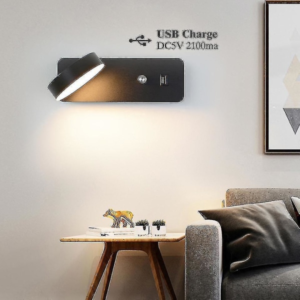 Led Vägglampor inomhus med strömbrytare USB Charge Vägglampa 3 färg 9w L