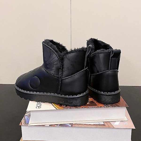 Pojkar Flickor Vintersnöboots Varma ankelstövlar Barn Anti-halk vinterskor H2109 Black 32