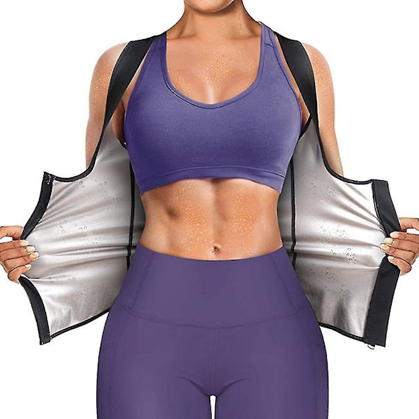 Dam Bastu Shaper Väst Thermo Sweat Shapewear Linne Bantningsväst Waist trainer Korsett Gym Fitness Hot Workout Dragkedja Skjorta,01 Asian size L to XL