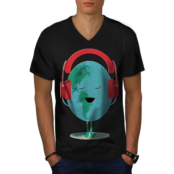 Earth Day Hörlurar Män Svart T-shirt med halsringning XL