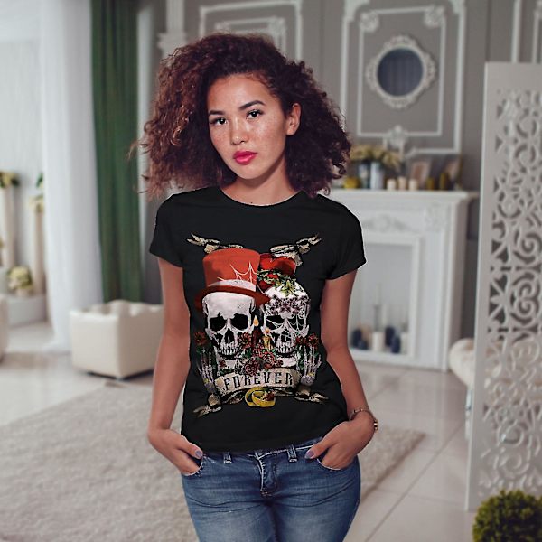 Love Forever Metal Skull Women Blackt-shirt S