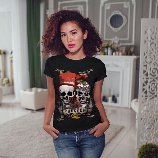 Love Forever Metal Skull Women Blackt-shirt XL