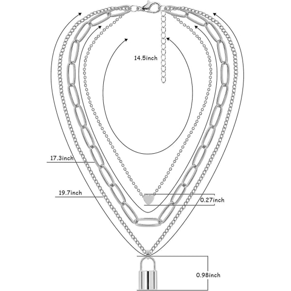 2 delar Låskedja Halsband Egirl Kedjor Statement Lås Nyckel Hänge Halsband Sliver Set Eboy Långa flerlagerskedjor Cool Punk Choker Hänglås Halsband