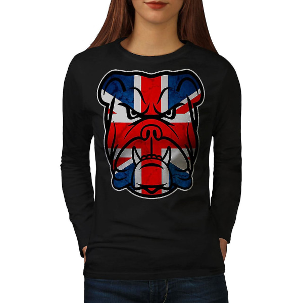 Brittisk Bull Dog Flag Women Blacklong Sleeve T-shirt L