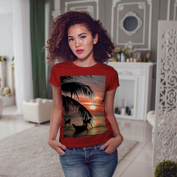 Sunset Palm Tree Women Redt-shirt 3XL