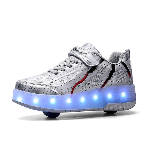 Barnsneakers Dubbelhjulsskor Led Light Skor q8 Silver 33