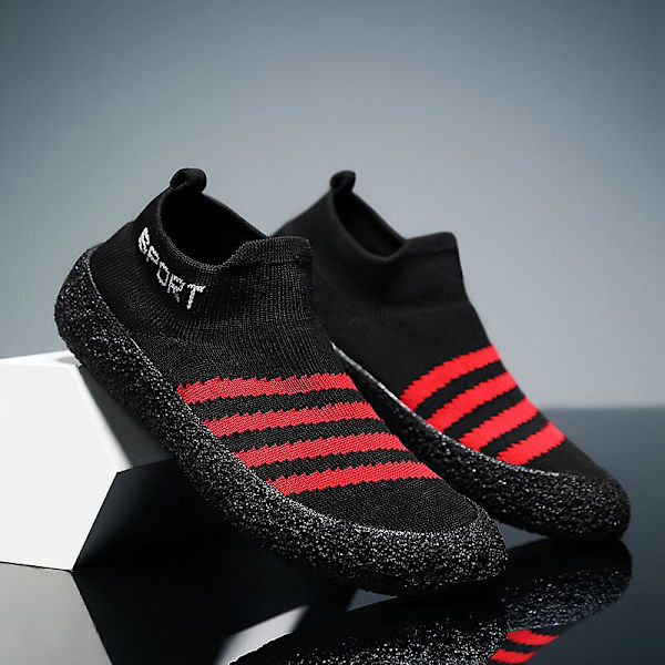 Herr Sport Löparskor Lättvikts Fitness Yoga Strumpor Sneaker Fr8202 BlackRed 43