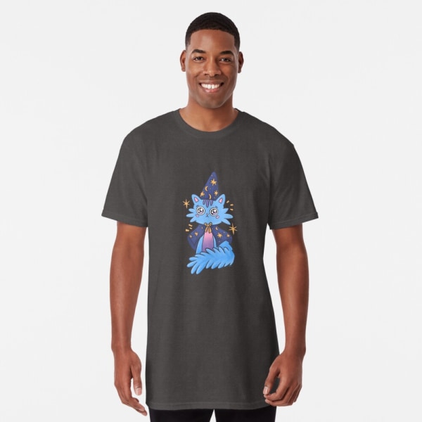 Magisk blå kattunge med cap och cape Lång T-shirt Charcoal Heather XL_Front