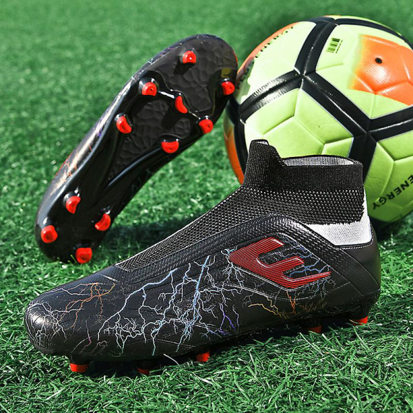 Fotbollsskor för män Fotbollsskor för vuxna med hög ankel Grästräning Sport Skor Sneakers 2Lkhu02 Black 38