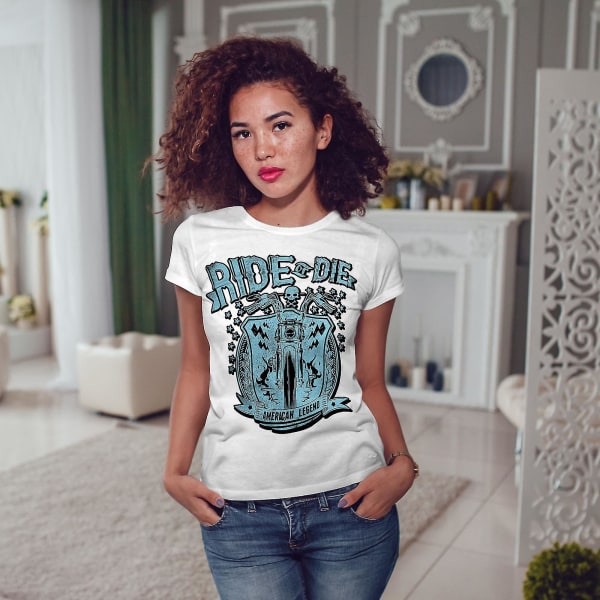 Ride America Die Biker Whitet-shirt för kvinnor XXL