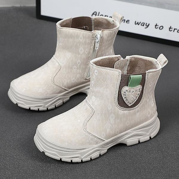 Barn Vinter Snö Boots Varma Ankel Boots Pojkar Flick Anti-Slip Vinterskor E821 Beige 34