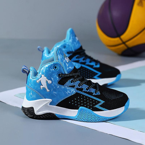 Basketskor för barn Mode halkfria sneakers Andas sportskor A801 BlackBlue 38