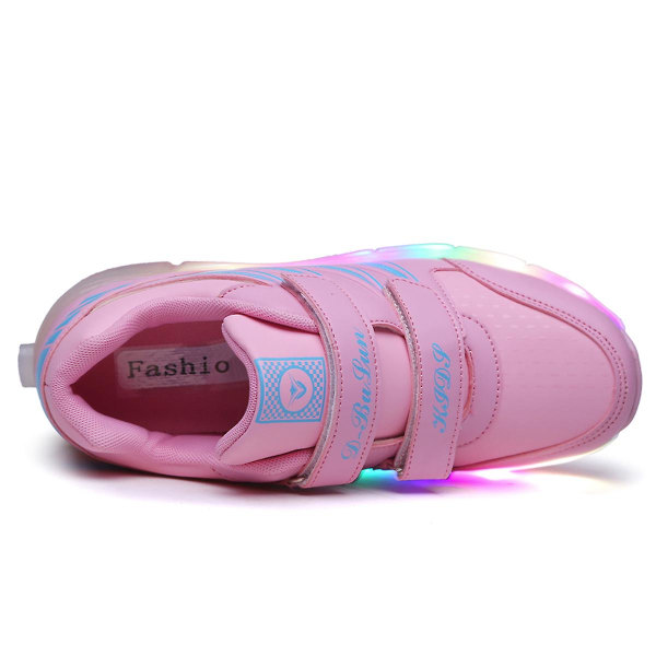 Barnsneakers Dubbelhjulsskor Led Light Shoes 988 Pink 28