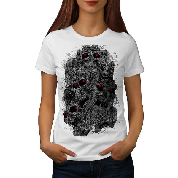 Skrämmande Demon Beast Skull Whitet-shirt för kvinnor M