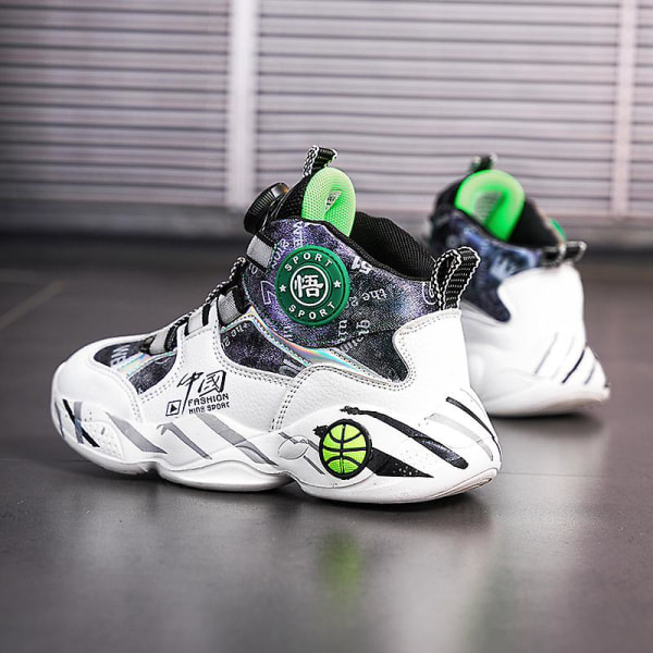 Barn Sneakers Pojkar Basketskor Halkfria Barn Sportskor 3B591 WhiteGreen 37