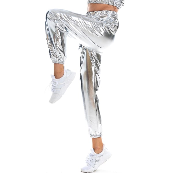 Damenmode Holographic Streetwear Club Cool Shiny Causal Pants Silber