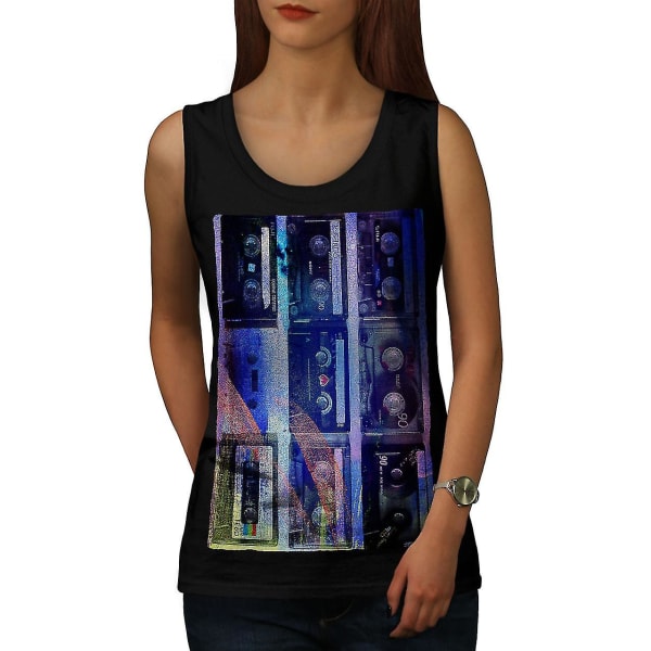 Cassette Print Art Women Blacktank Top XXL