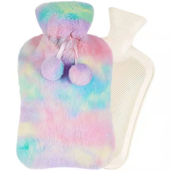 Varmvattenflaska med fluffigt cover Mjukt premium cover Varmvattenpåse för mysiga nätter Smärtlindring Bra present Pink 2