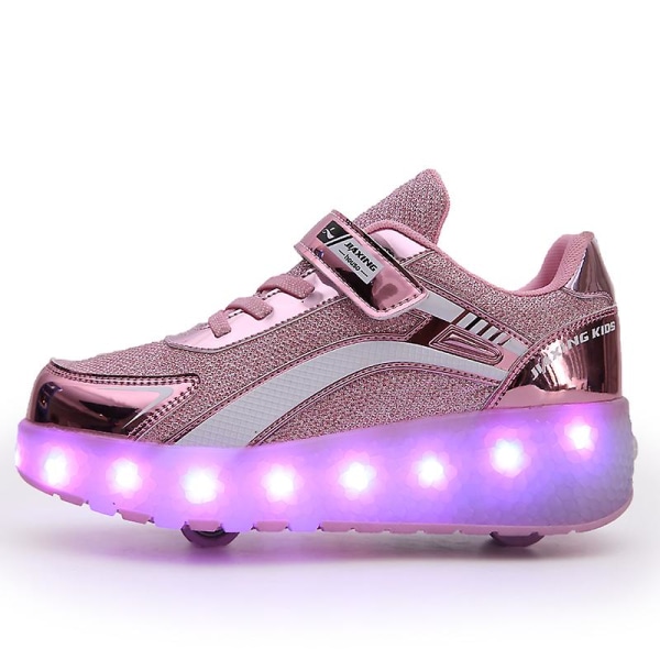 Barnsneakers Dubbelhjulsskor Pojkar Flickor Led Light Skor Fr916 Pink 33