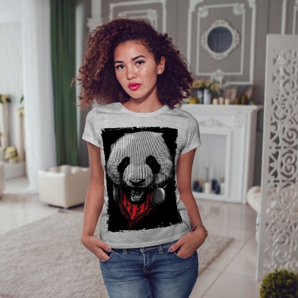 Panda Med Headset Kvinnor Grå-skjorta L