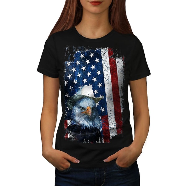 Eagle Cowboy Hat Flagga kvinnor Blackt-shirt XXL