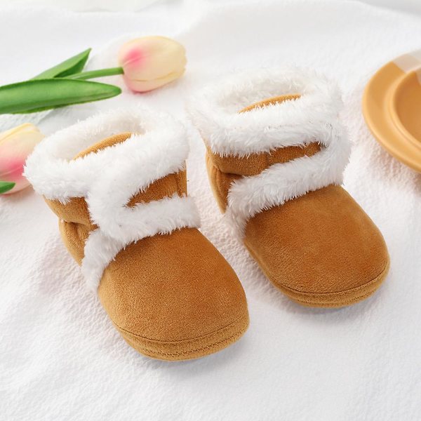 Vintervarma nyfödda toddler 1 år baby Flickor Pojkar Skor Mjuk sula Pälssnöskor 0-18M Brown 7-12 Months