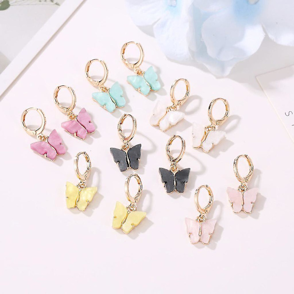 6 färger Butterfly Drop örhängen Tiny Dainty Mini Butterfly Hoop Örhängen Set