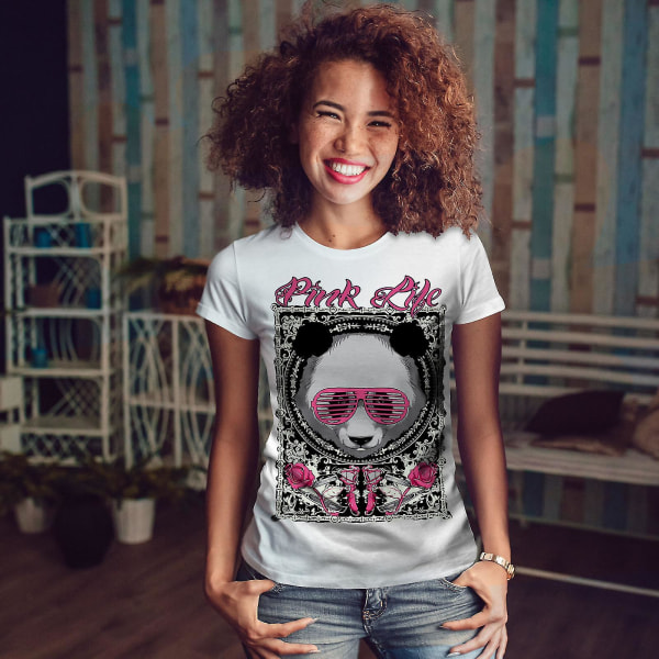 Rosa Life Panda Animal Women Whitet-shirt M