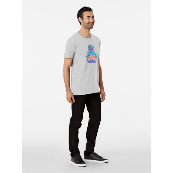 Söt och leende trädgårdsmästarflicka med kaktus och små växter kawaii Premium T-shirt Heather Grey XL_Front