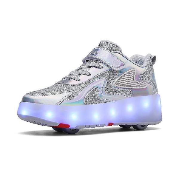 Barnsneakers Dubbelhjulsskor Led Light Shoes 118 Silver 33