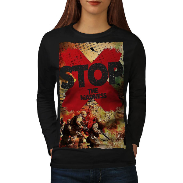 War Madness Peace Women Blacklong Sleeve T-shirt L