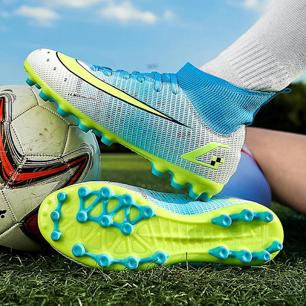 Fotbollsskor för herr Fotbollsskor med hög ankel för vuxna Grästräning Sport Skor Sneakers 2J8066A Cyan 41