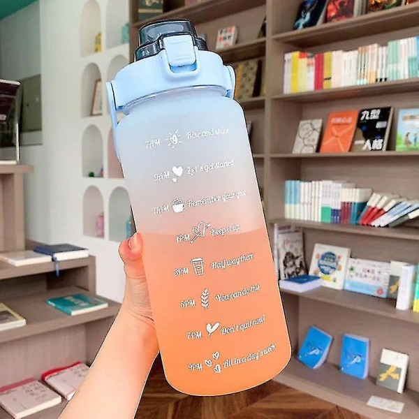 2l Bärbar vattenflaska med stor kapacitet Tidsmarkör Läcksäker Bpa frostad kopp för utomhussport dricksflaska med sugrör clear pink -sticker