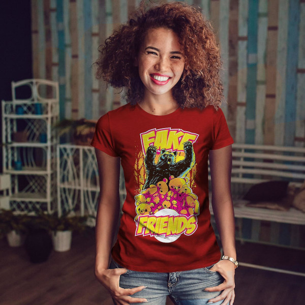 Bear Friends Cool Animal Women Röd-skjorta L