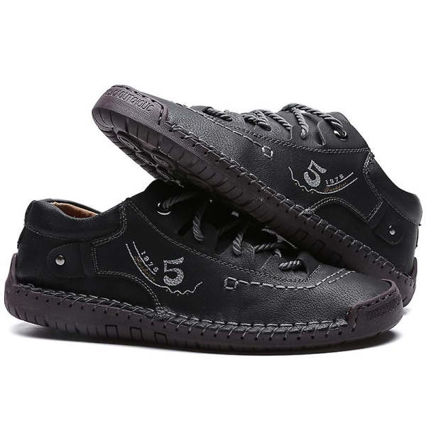 Herrskor Mode Läderskor Handsydda Casual Shoes 9931 Black 42