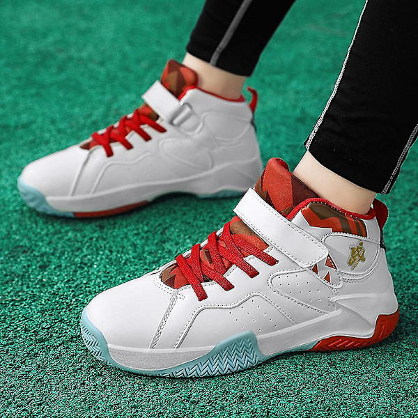 Barn basketskor Mode halkfria sneakers Andas sportskor 391 WhiteRed 32