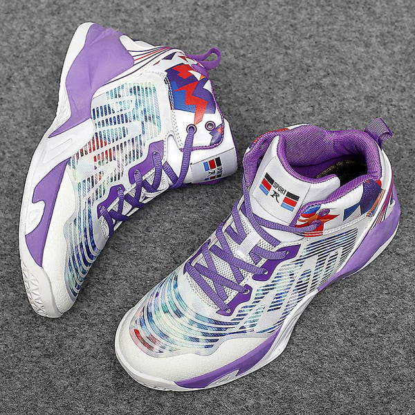 Basketskor för män Mode Dam Sneakers Andas Sportskor 3A1903 WhitePurple 43